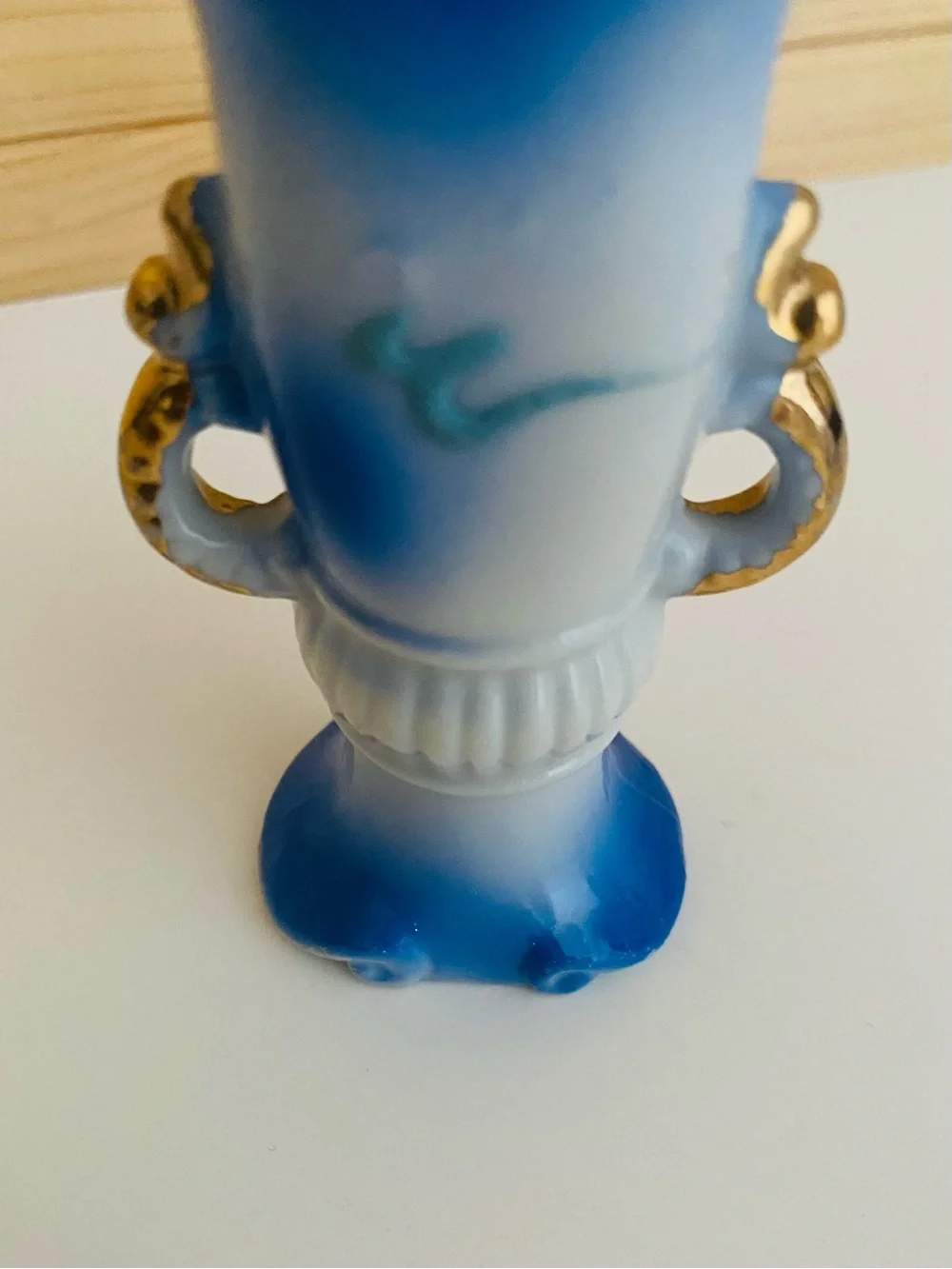 Vintage Japanese Dragonware 4” Mini Vase Urn Gilded Handles Moriage Dragon Blue